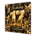 Grandson 17th Birthday Card Gold Black Balloons Stars