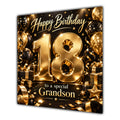 Grandson 18th Birthday Card Gold Black Balloons Stars