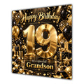 Grandson 19th Birthday Card Gold Black Balloons Stars
