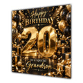Grandson 20th Birthday Card Gold Black Balloons Stars
