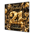 Grandson 21st Birthday Card Gold Black Balloons Stars