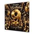 Son 9th Birthday Card Gold Black Balloons Stars