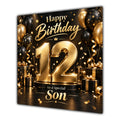 Son 12th Birthday Card Gold Black Balloons Stars