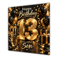 Son 13th Birthday Card Gold Black Balloons Stars