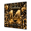 Son 14th Birthday Card Gold Black Balloons Stars