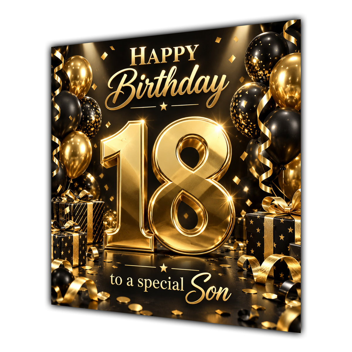 Son 18th Birthday Card Gold Black Balloons Stars