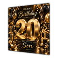 Son 20th Birthday Card Gold Black Balloons Stars