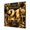 Son 21st Birthday Card Gold Black Balloons Stars
