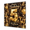 Nephew 5th Birthday Card Gold Black Balloons Stars