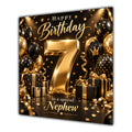 Nephew 7th Birthday Card Gold Black Balloons Stars