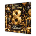 Nephew 8th Birthday Card Gold Black Balloons Stars