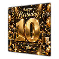 Nephew 10th Birthday Card Gold Black Balloons Stars