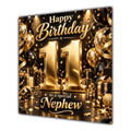 Nephew 11th Birthday Card Gold Black Balloons Stars