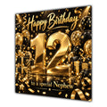 Nephew 12th Birthday Card Gold Black Balloons Stars
