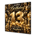 Nephew 13th Birthday Card Gold Black Balloons Stars
