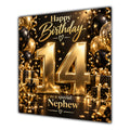 Nephew 14th Birthday Card Gold Black Balloons Stars