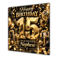 Nephew 15th Birthday Card Gold Black Balloons Stars