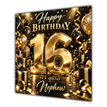 Nephew 16th Birthday Card Gold Black Balloons Stars