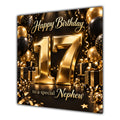 Nephew 17th Birthday Card Gold Black Balloons Stars