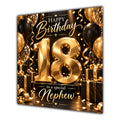 Nephew 18th Birthday Card Gold Black Balloons Stars