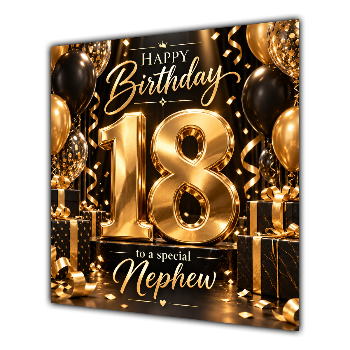 Nephew 18th Birthday Card Gold Black Balloons Stars