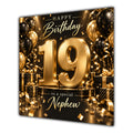 Nephew 19th Birthday Card Gold Black Balloons Stars