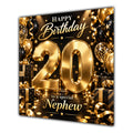 Nephew 20th Birthday Card Gold Black Balloons Stars