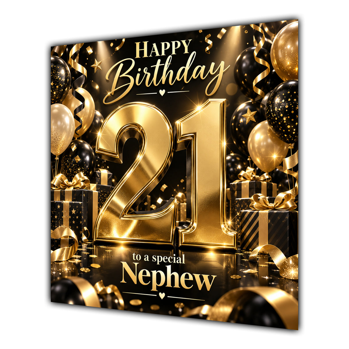 Nephew 21st Birthday Card Gold Black Balloons Stars