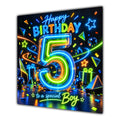 Boy 5th Birthday Card Neon Number Stars Colourful