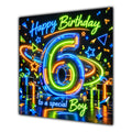 Boy 6th Birthday Card Neon Number Stars Colourful