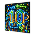 Boy 10th Birthday Card Neon Number Stars Colourful