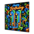 Boy 11th Birthday Card Neon Number Stars Colourful