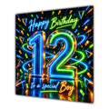 Boy 12th Birthday Card Neon Number Stars Colourful