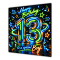 Boy 13th Birthday Card Neon Number Stars Colourful