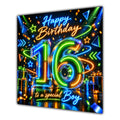 Boy 16th Birthday Card Neon Number Stars Colourful