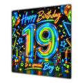 Boy 19th Birthday Card Neon Number Stars Colourful