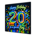 Boy 20th Birthday Card Neon Number Stars Colourful