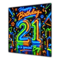 Boy 21st Birthday Card Neon Number Stars Colourful