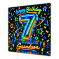 Grandson 7th Birthday Card Neon Number Stars Colourful