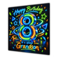 Grandson 8th Birthday Card Neon Number Stars Colourful