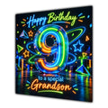 Grandson 9th Birthday Card Neon Number Stars Colourful