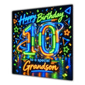 Grandson 10th Birthday Card Neon Number Stars Colourful