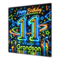 Grandson 11th Birthday Card Neon Number Stars Colourful