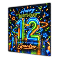 Grandson 12th Birthday Card Neon Number Stars Colourful