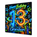 Grandson 13th Birthday Card Neon Number Stars Colourful