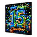 Grandson 15th Birthday Card Neon Number Stars Colourful