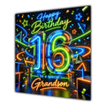 Grandson 16th Birthday Card Neon Number Stars Colourful