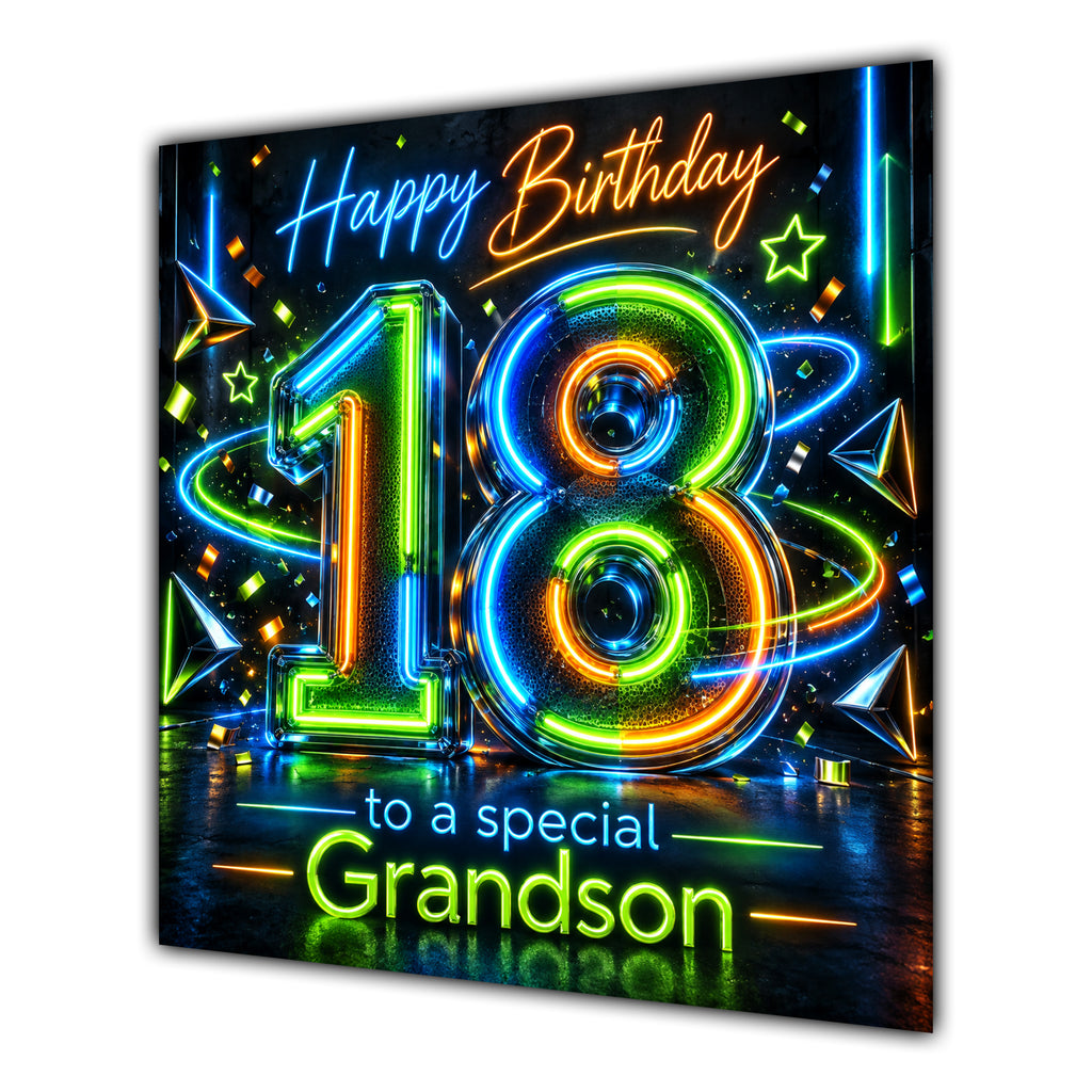 Grandson 18th Birthday Card Neon Number Stars Colourful