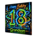 Grandson 18th Birthday Card Neon Number Stars Colourful