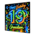 Grandson 19th Birthday Card Neon Number Stars Colourful